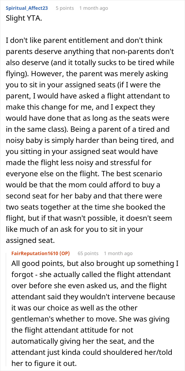 Exhausted Passenger Is Upset About Having To Give Up Their Middle Seat To A Mother Traveling With A Baby