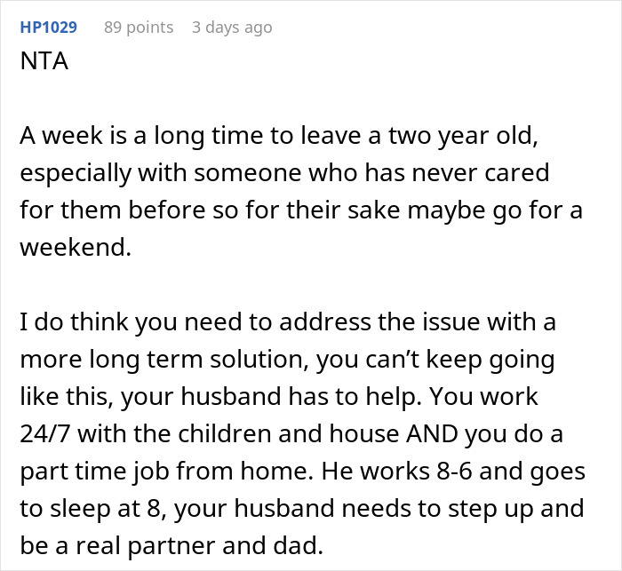 Husband Doesn't Want His Wife To Go On A Birthday Vacation Alone, Calls Her "Selfish" For Wanting Him To Stay With The Kids
