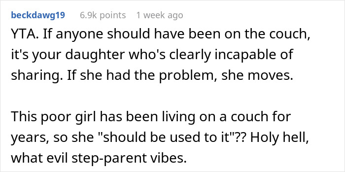 Mom Can't Believe Her Husband Suggested Her Daughter Sleep On The Couch, While His Daughter Gets A Whole Room To Herself