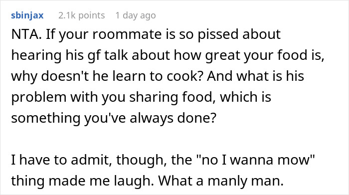 Man Wonders If He&rsquo;s A Jerk For Offering Roommate And His GF Home-Cooked Food