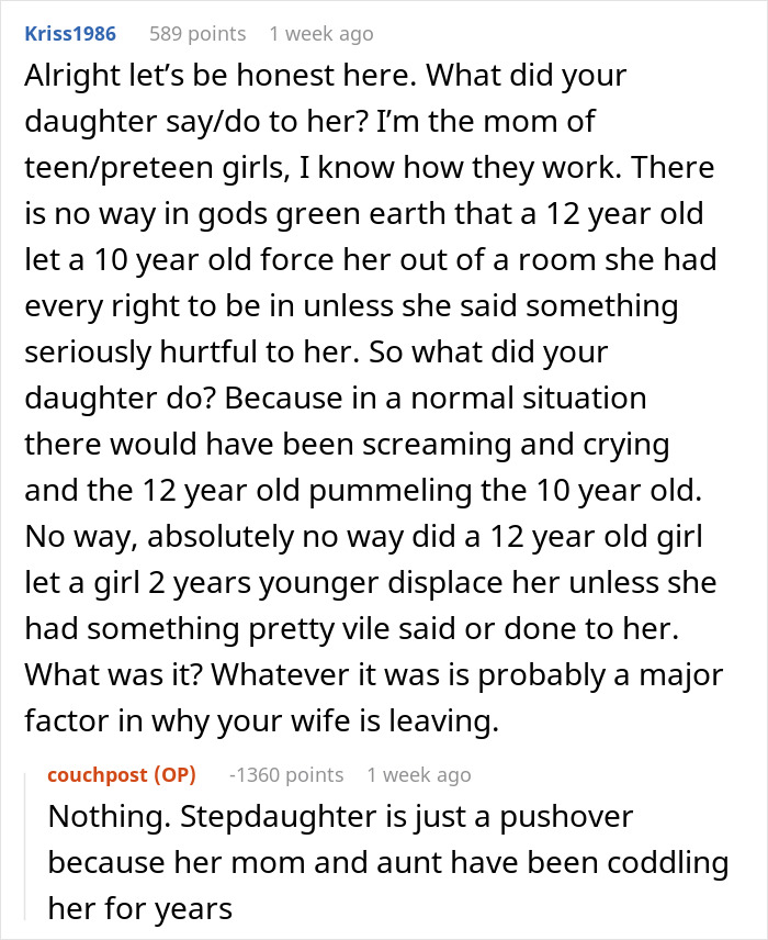 Mom Can't Believe Her Husband Suggested Her Daughter Sleep On The Couch, While His Daughter Gets A Whole Room To Herself