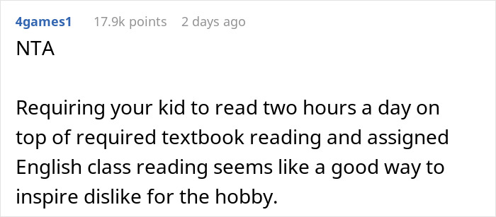 Divorced Dad Won’t Uphold Mom’s “Reading Rule” On 15 Y.O. Teen, Gets Blamed When The Teen Wants To Move Out From Mom’s And In With Dad Divorced Dad Won’t Uphold Mom’s “Reading Rule” On 15 Y.O. Teen, Gets Blamed When The Teen Wants To Move Out From Mom’s And In With Dad