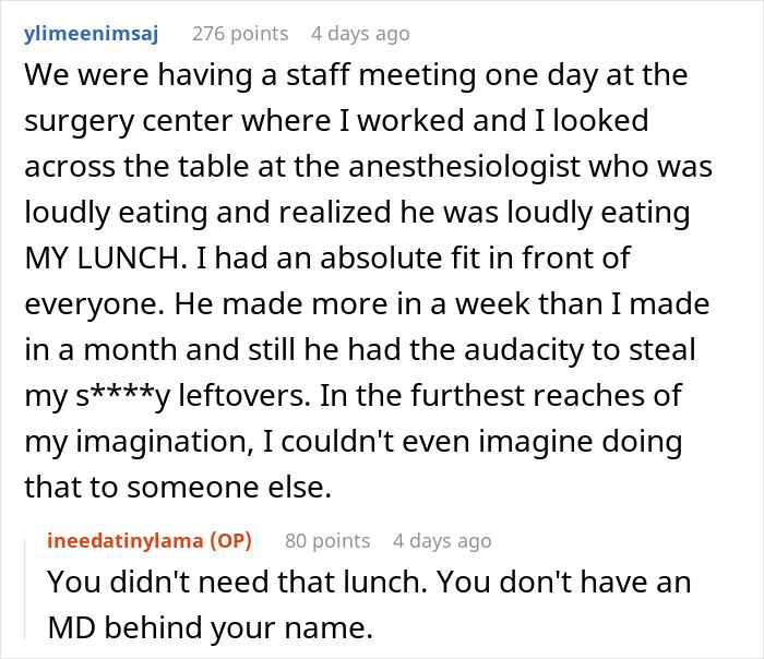 "Deal With It": Employees Outsmart Entitled Doctor Who Kept Eating Everyone's Homemade Lunches