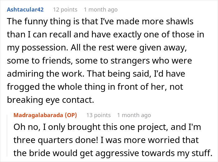 Random Hotel Guest Knits Shawl In The Lobby, A Bride Enters And Demands It As A Wedding Present