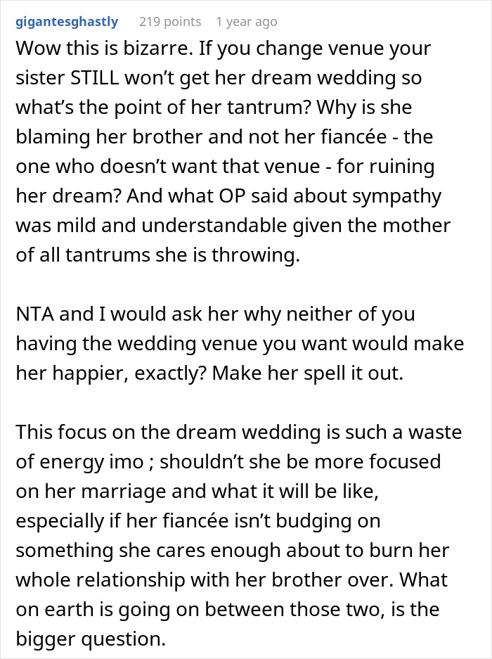 "I Have Little Sympathy For My Sister At This Point": Woman Flips Out As Brother Picks Her Dream Venue For His Own Wedding