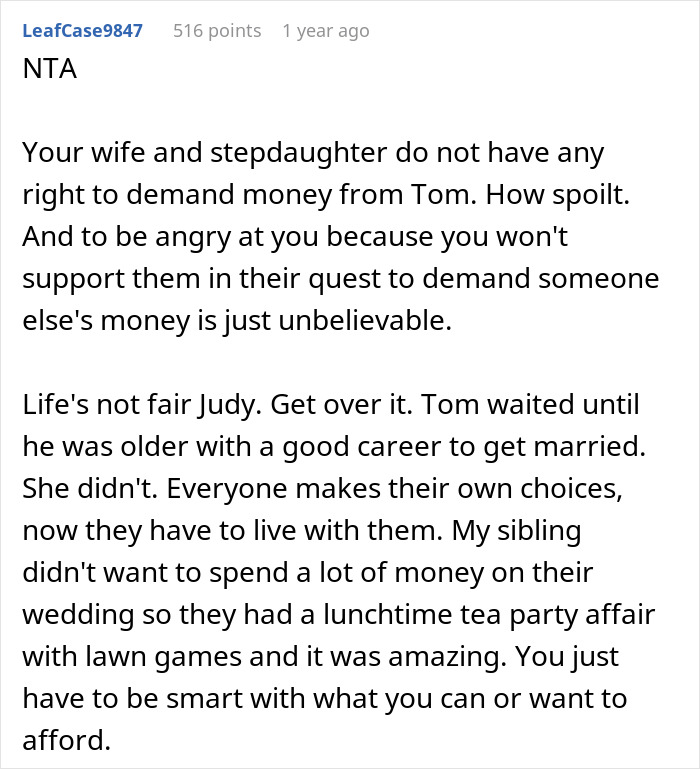 "It's Absurd": Dad Refuses To Ask Son To Fund Stepdaughter's Wedding, Family Drama Ensues "It's Absurd": Dad Refuses To Ask Son To Fund Stepdaughter's Wedding, Family Drama Ensues