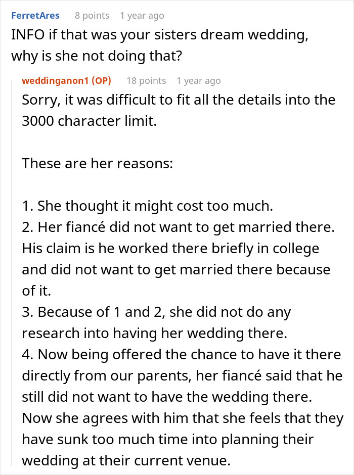 "I Have Little Sympathy For My Sister At This Point": Woman Flips Out As Brother Picks Her Dream Venue For His Own Wedding