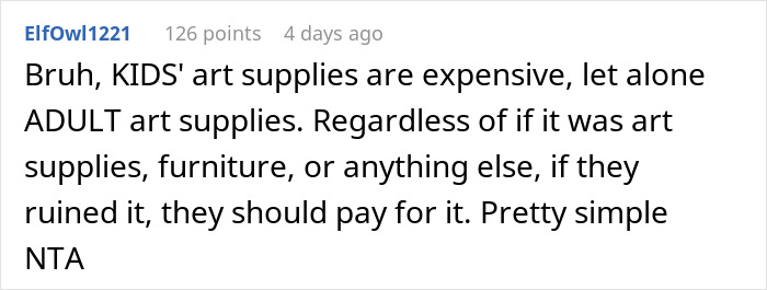 Brother-In-Law&rsquo;s Kids Ruin $375 Worth Of Art Supplies, He Refuses To Take The Blame, So He Gets Sued