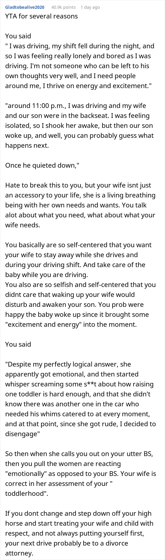 Inconsiderate Husband Wakes Up Wife After Her Tiring Drive To Amuse Him During His Driving Shift, Asks If He Was Wrong To Do So