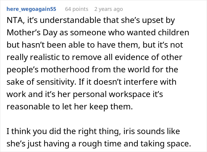 Employee Struggles With Infertility, Gets Upset When Manager Ignores Her Demand To Make Another Coworker Put Away Her Mother&rsquo;s Day Flowers