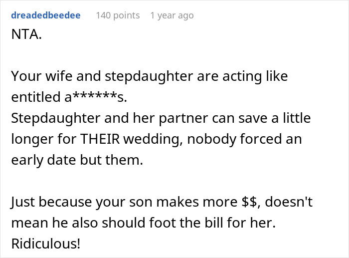 "It's Absurd": Dad Refuses To Ask Son To Fund Stepdaughter's Wedding, Family Drama Ensues "It's Absurd": Dad Refuses To Ask Son To Fund Stepdaughter's Wedding, Family Drama Ensues