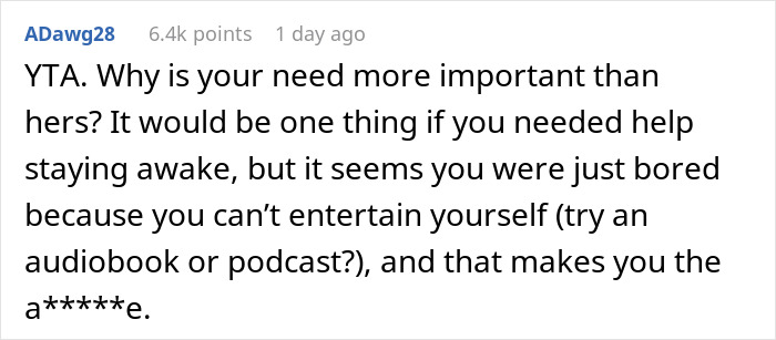 Inconsiderate Husband Wakes Up Wife After Her Tiring Drive To Amuse Him During His Driving Shift, Asks If He Was Wrong To Do So