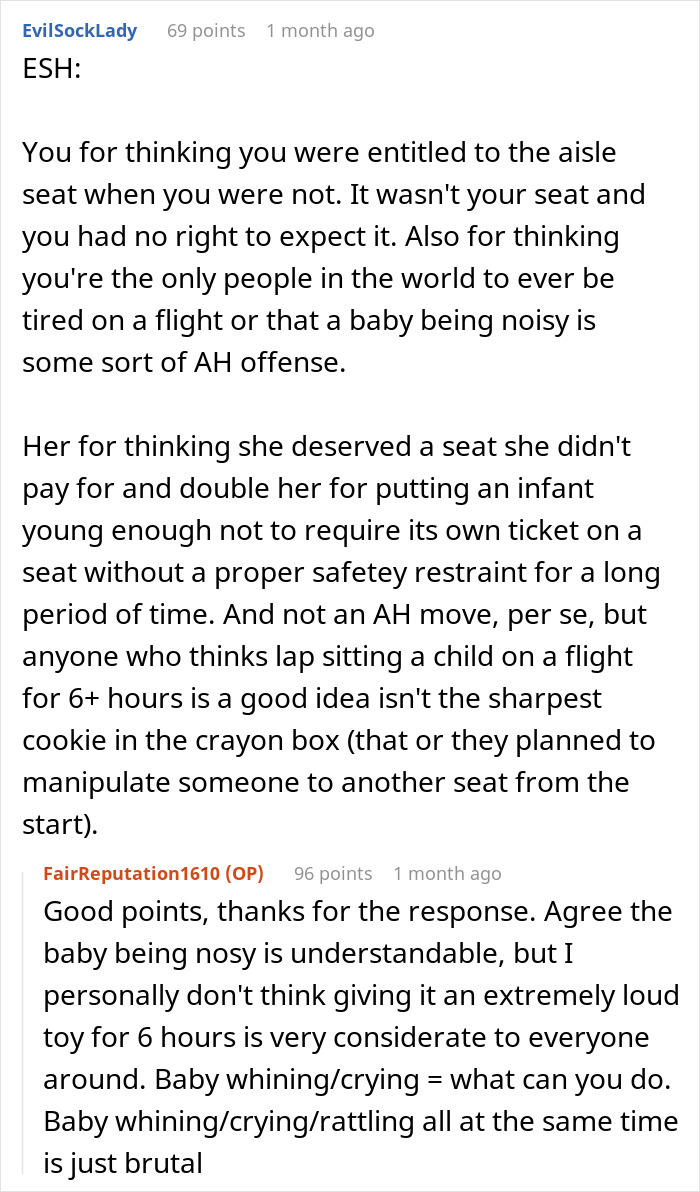 Exhausted Passenger Is Upset About Having To Give Up Their Middle Seat To A Mother Traveling With A Baby