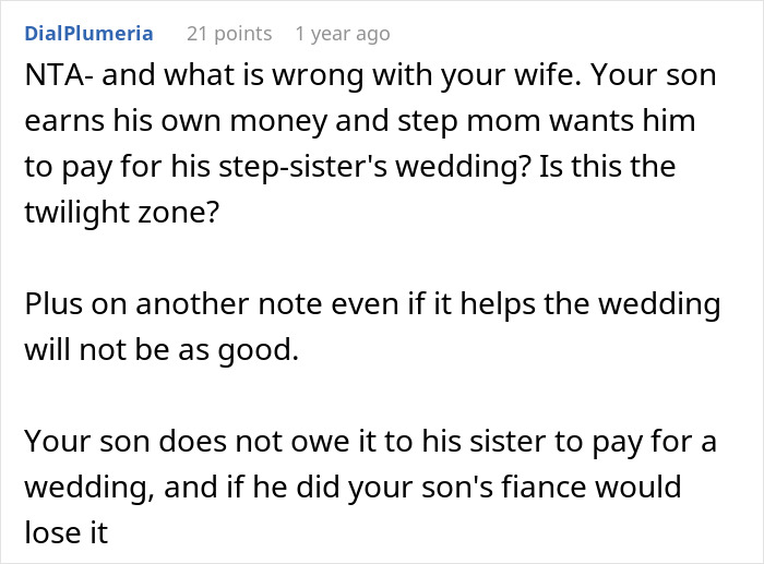 "It's Absurd": Dad Refuses To Ask Son To Fund Stepdaughter's Wedding, Family Drama Ensues "It's Absurd": Dad Refuses To Ask Son To Fund Stepdaughter's Wedding, Family Drama Ensues