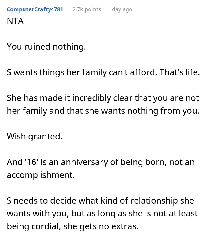 Teen Gets Mad Over Stepdad's Decision Not To Pay For Her Expensive Birthday Party Since He's Not Even Invited