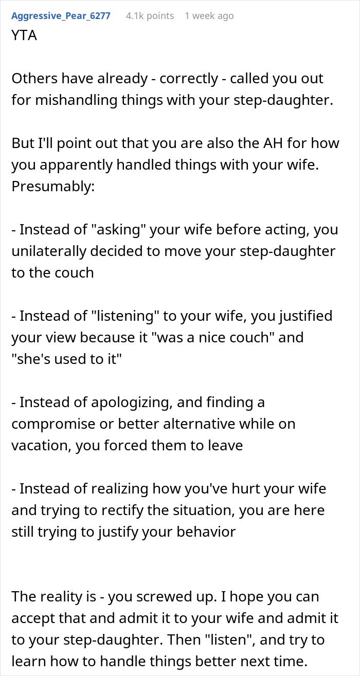 Mom Can't Believe Her Husband Suggested Her Daughter Sleep On The Couch, While His Daughter Gets A Whole Room To Herself