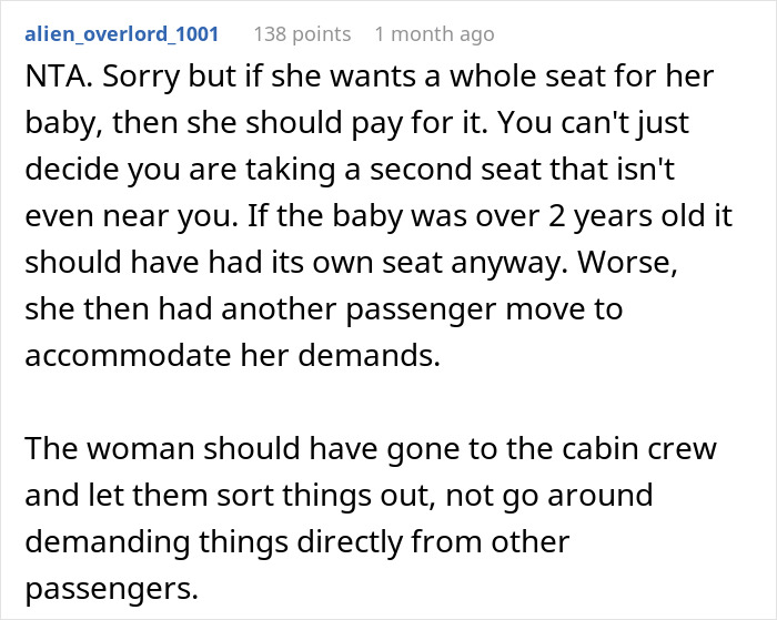 Exhausted Passenger Is Upset About Having To Give Up Their Middle Seat To A Mother Traveling With A Baby