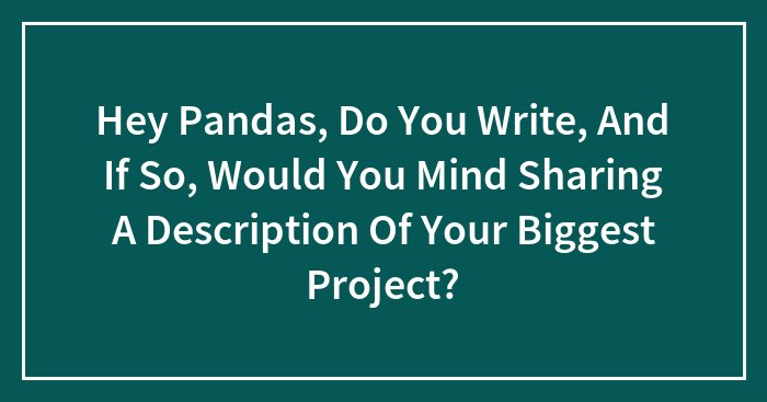 Hey Pandas, Do You Write, And If So, Would You Mind Sharing A Description Of Your Biggest Project?