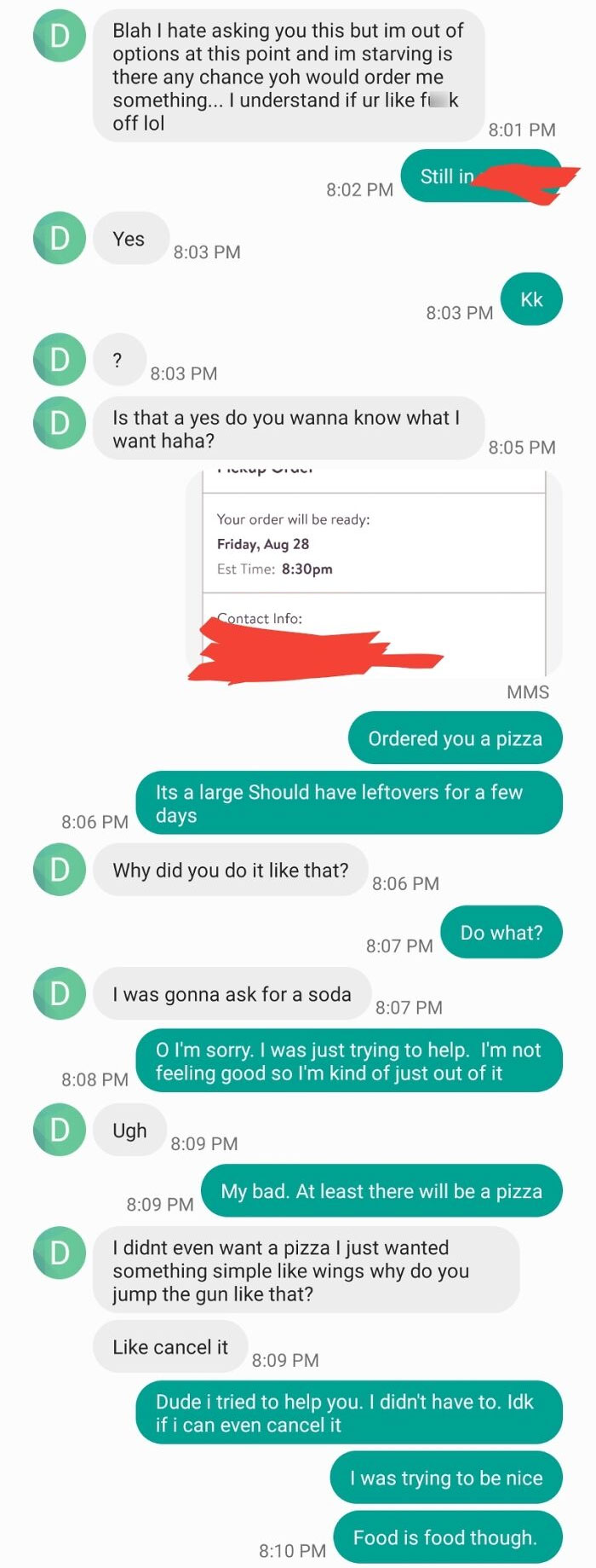 Broke Ex Wants Food After Really Bad Breakup, Complains Free Food Was Not What He Wanted