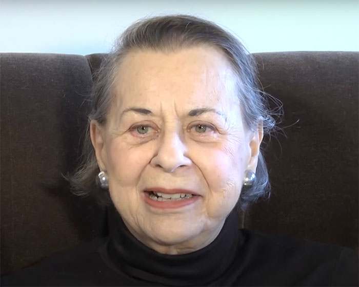 Evelyn Berezin giving an interview about herself