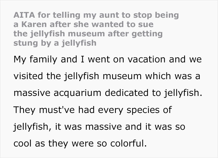 Family Member Shuts Down &lsquo;Karen&rsquo; Aunt After She Threatened To Sue An Aquarium For Getting Stung By A Jellyfish
