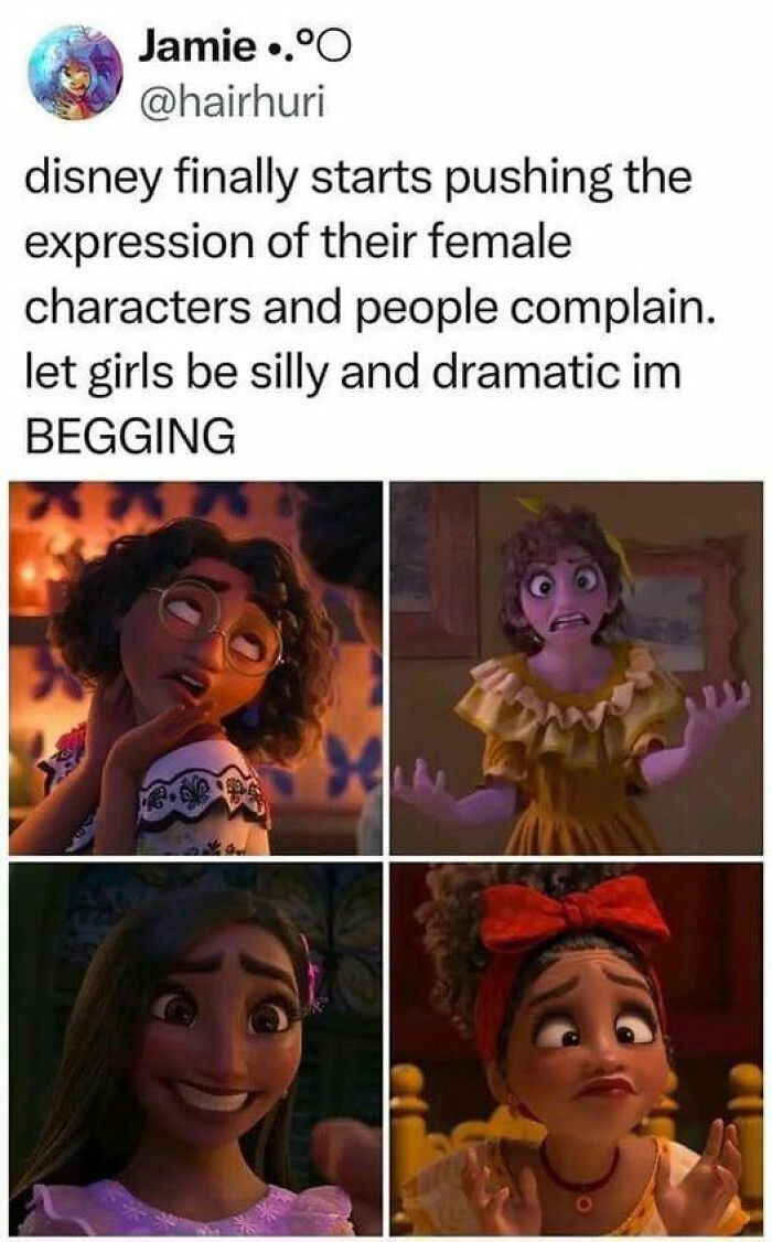 Disney memes showcasing expressive female characters in humorous and relatable situations.