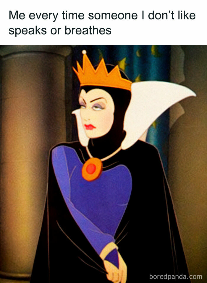 Disney meme showing a cartoon queen looking displeased in a sarcastic context.