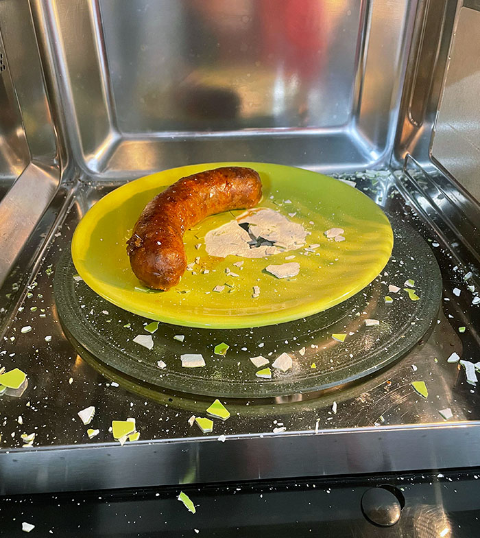 Tried To Heat Up My Dinner. The Plate Just Exploded In The Microwave