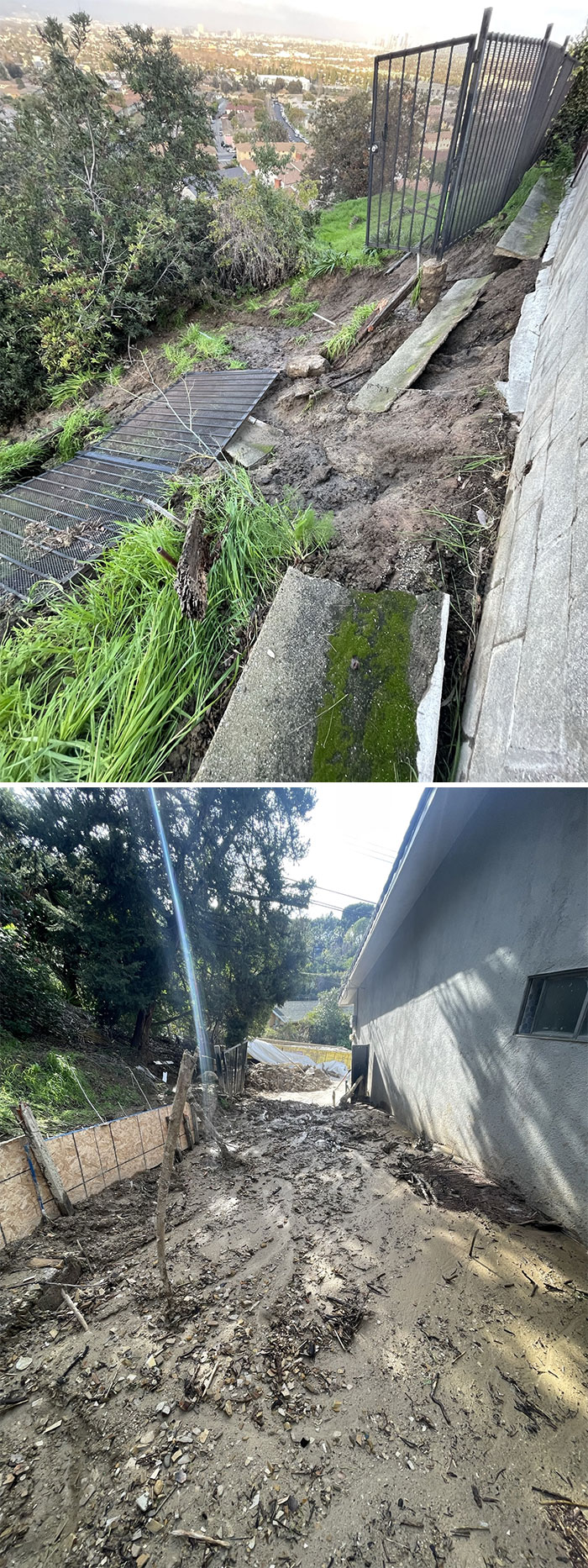 Llovió tanto que falló la zanja que protegía el muro. Ahora podría colapsar