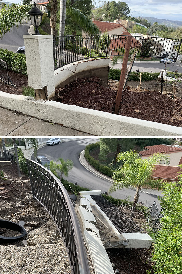 Al caer la ladera, se llevó por delante este muro de contención, que no cumplía el reglamento. Probablemente por eso no resistió la tormenta