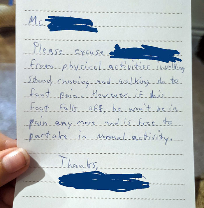This Note My Dad Wrote To Get Me Out Of PE