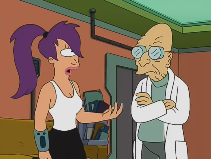 Leela and professor talking from Futurama