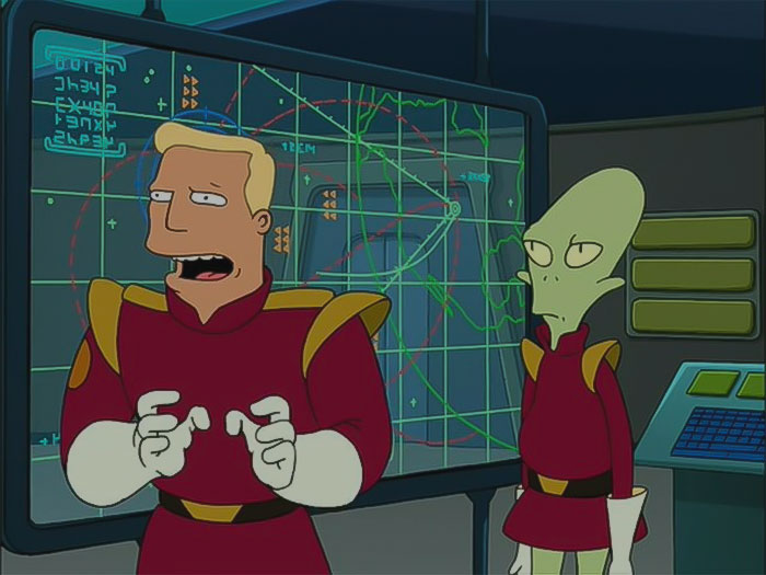 Zapp and Kif looking from Futurama