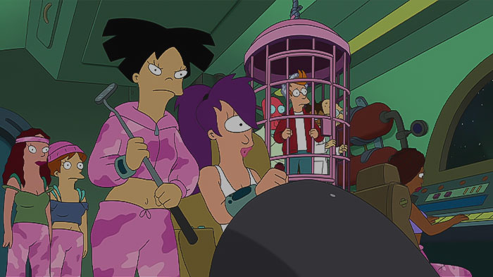 Angry Amy and Leela driving ship from Futurama