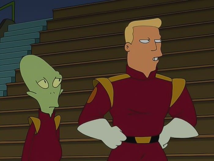Zapp and Kif looking from Futurama