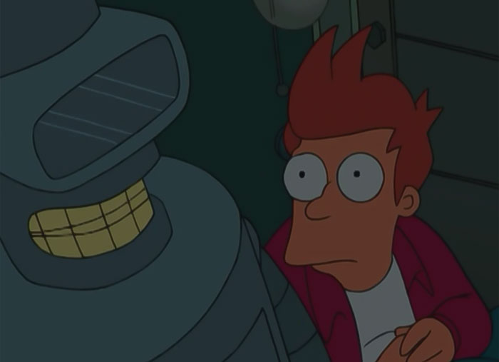 Fry looking at Bender sleeping from Futurama