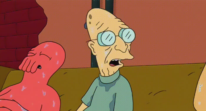 Professor and Zoidberg wet sitting from Futurama