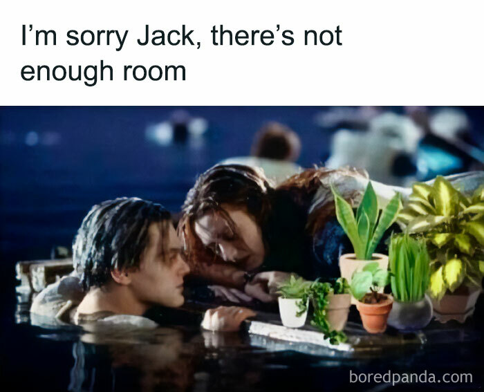 Titanic meme with plants taking up space on the floating door.