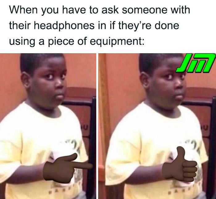 Kid looking unsure at the gym, related to gym rat experience with headphone users and equipment sharing.