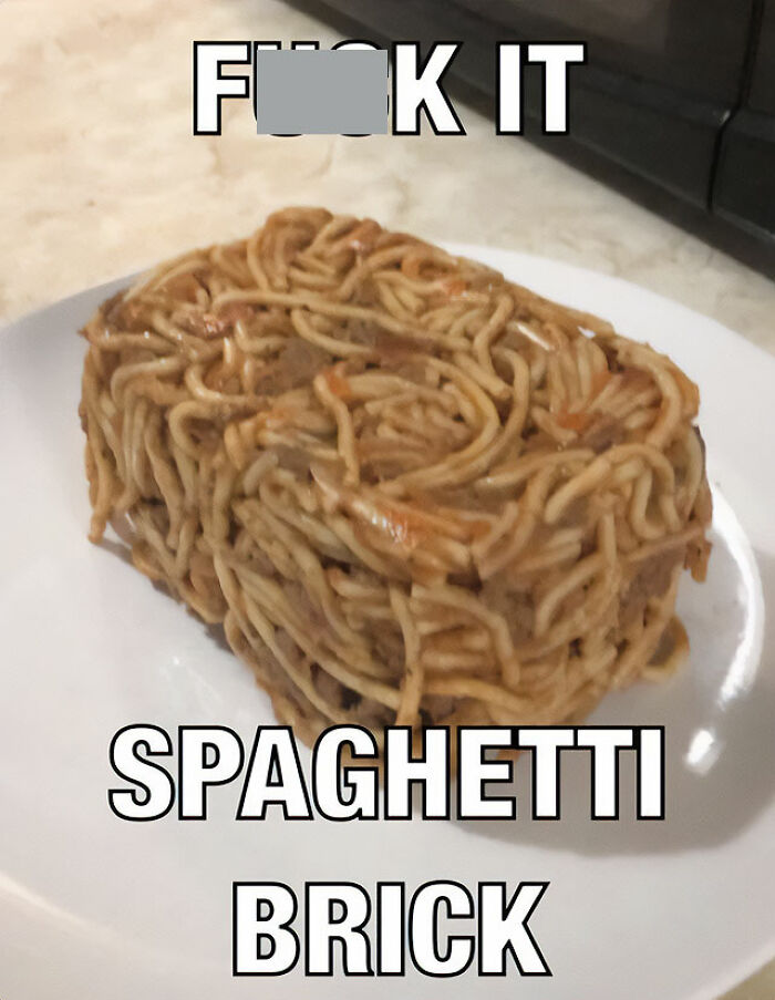 Every Time I Put Spaghetti In A Tupperware It Always Ends Up Looking Like A Cursed Image