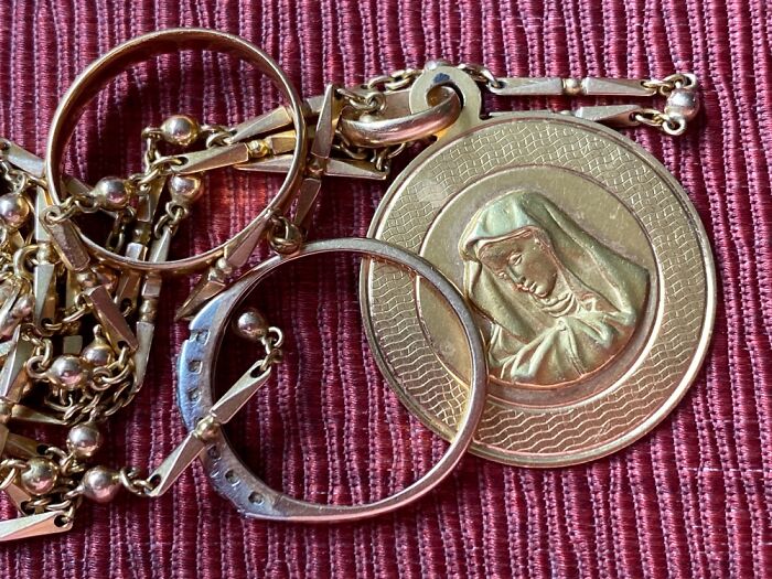 My Beloved Grandmother’s Rings And Necklace. She Was Married In 1918. Necklace Purchased Later