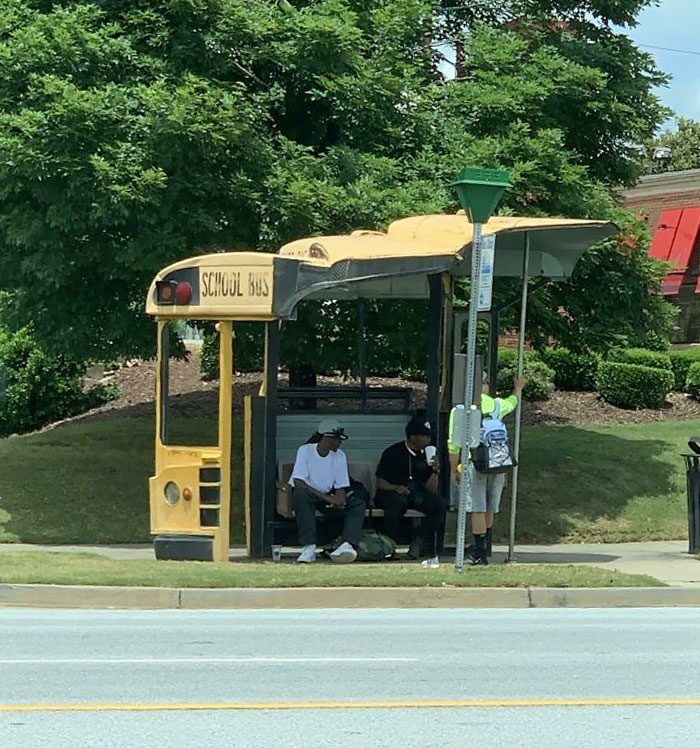 A Bus Stop Made From An Old School Bus