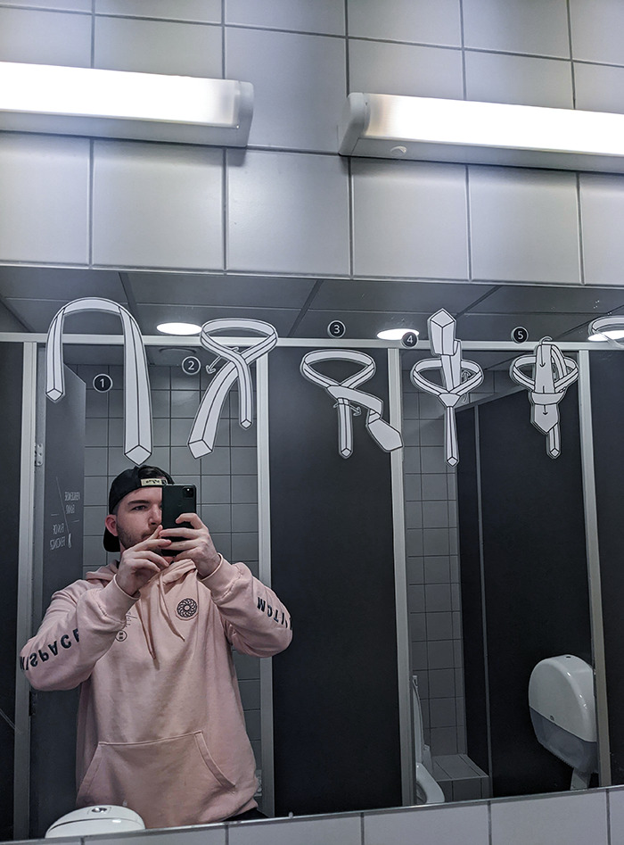 This Bathroom Mirror In Tallinn Airport Has Instructions On How To Tie A Tie