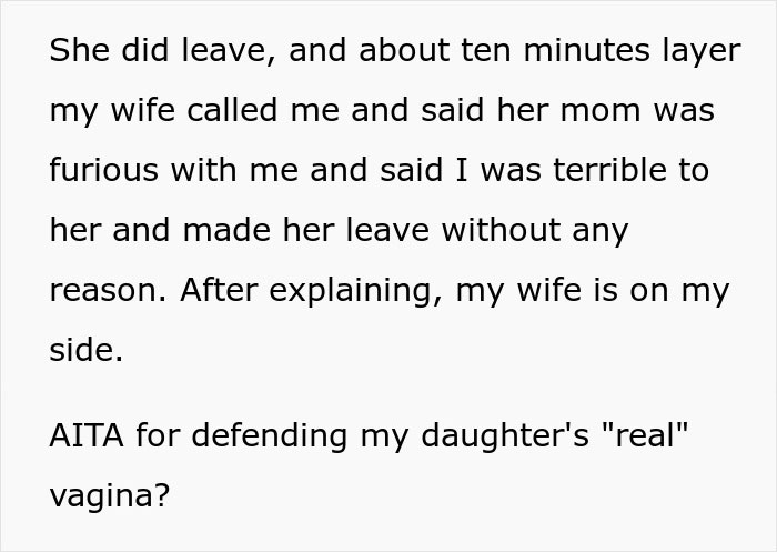 Guy Asks If He&rsquo;s A Jerk For Getting In A Fight With His MIL About His Daughter Having &ldquo;Real&rdquo; Private Parts