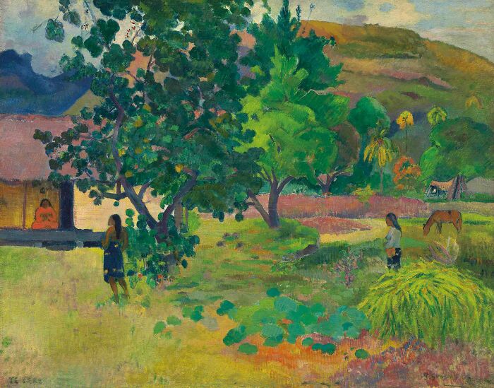 Te house by Paul Gauguin, 1892, oil landscape painting