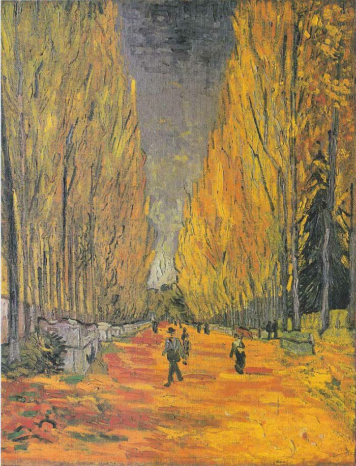 Les Alyscamps by Vincent van Gogh, 1888, oil painting, autumn scene