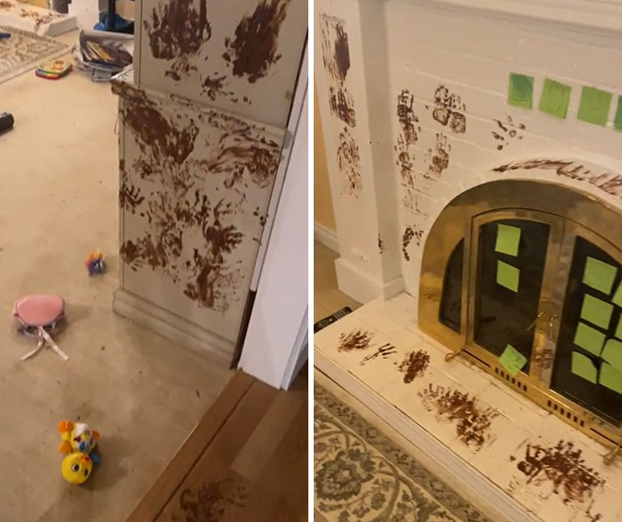 My 4 Year Old Sister And 2 Yea Old Brother Decided It Was A Great Idea To Put Nutella All Over The Living Room