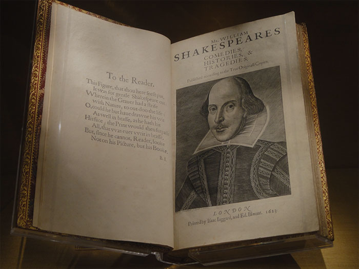 Shakespeare’s First Folio opened book 