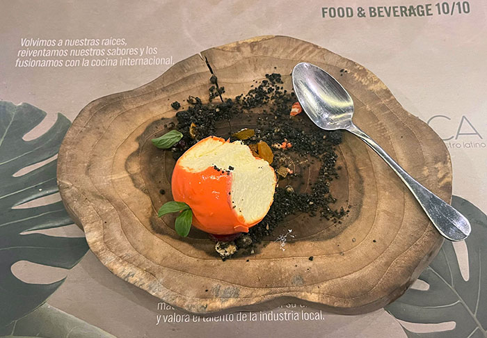 Tangerine Cheesecake Served On The Cross-Section Of A Tree