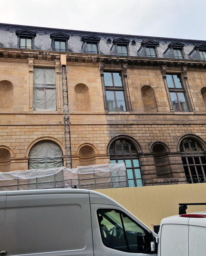 Power-Washing Progress Of The Louvre, Paris